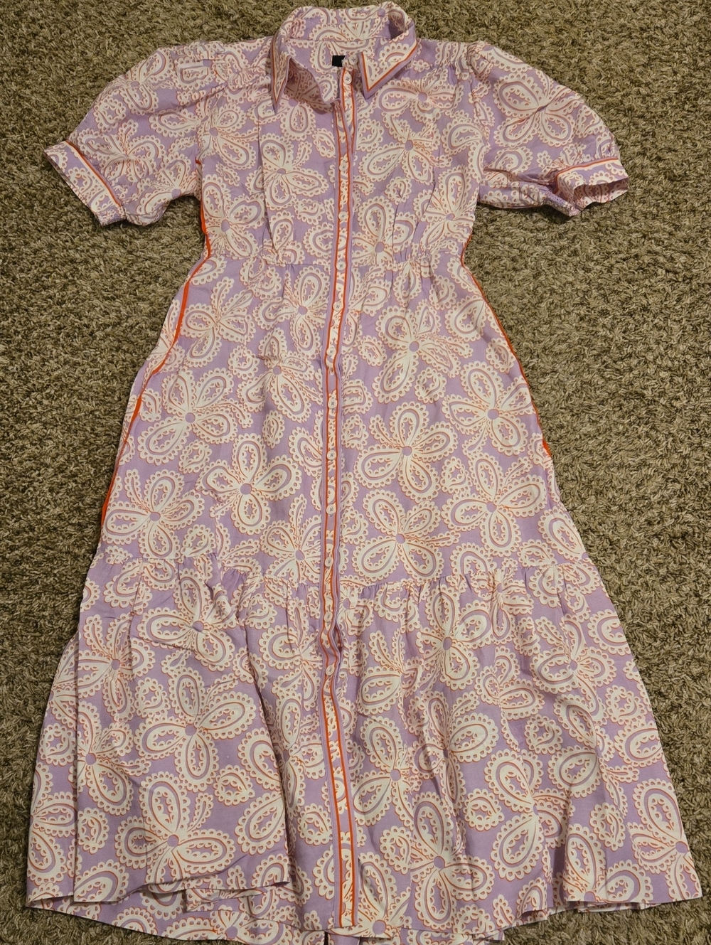 ME+EM Lavender Paisley Zip-Front Midi Dress with Pink Trim